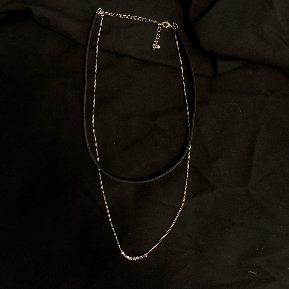 Black Choker with Silver Necklace